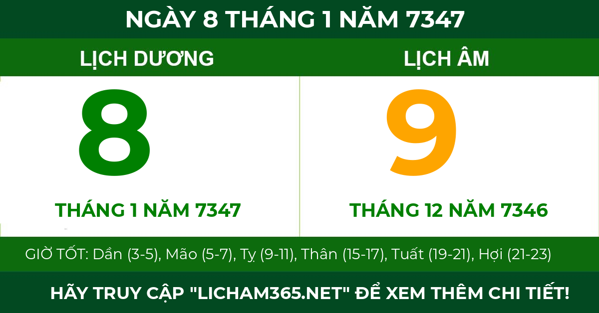 lịch âm ngày 8 tháng 1 năm 7347