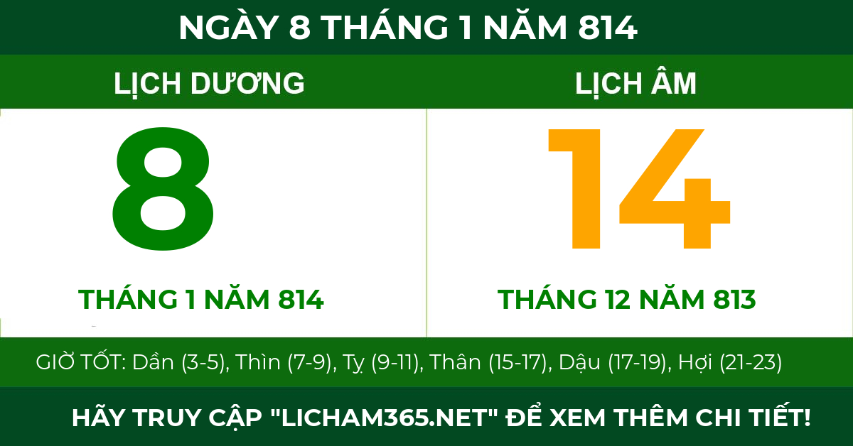 lịch âm ngày 8 tháng 1 năm 814
