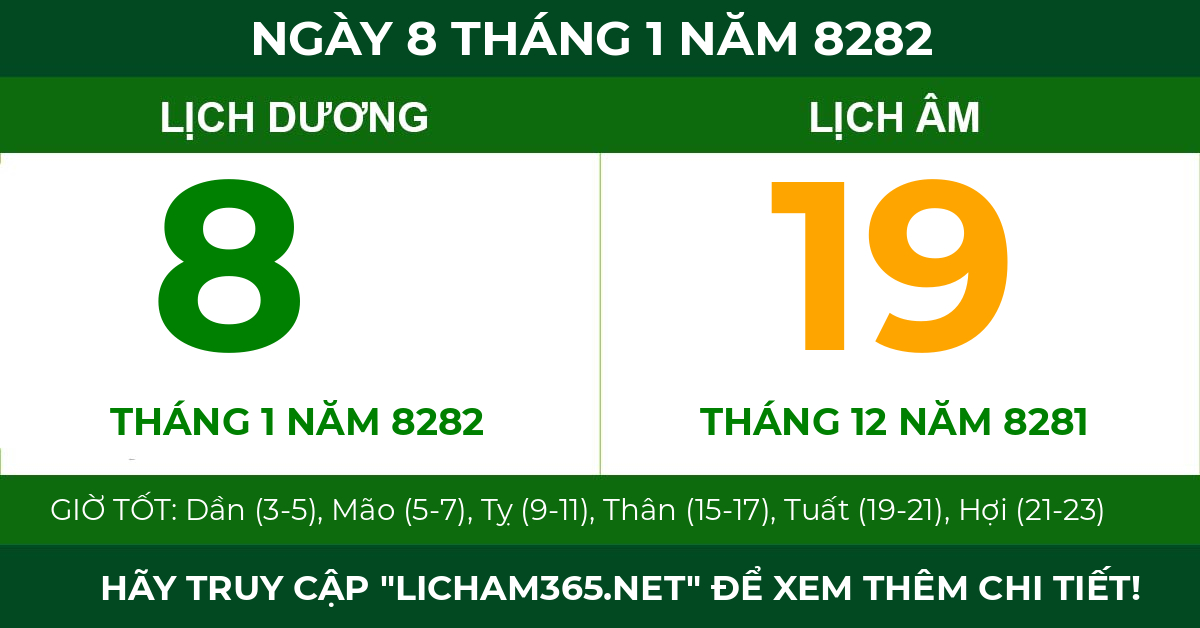lịch âm ngày 8 tháng 1 năm 8282