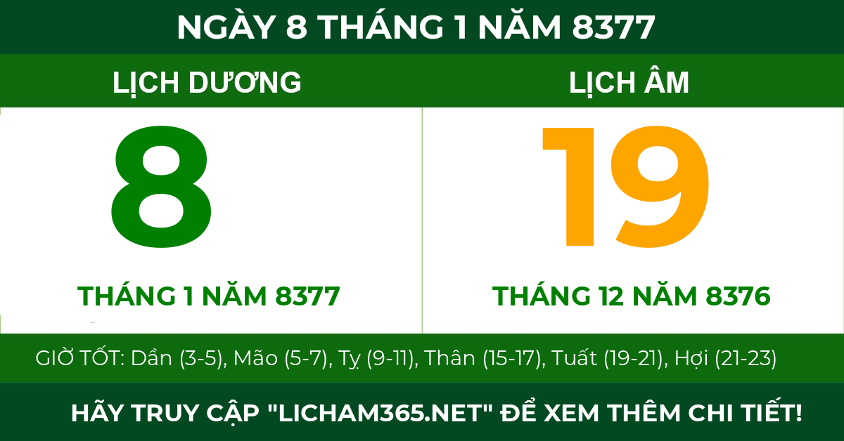 lịch âm ngày 8 tháng 1 năm 8377