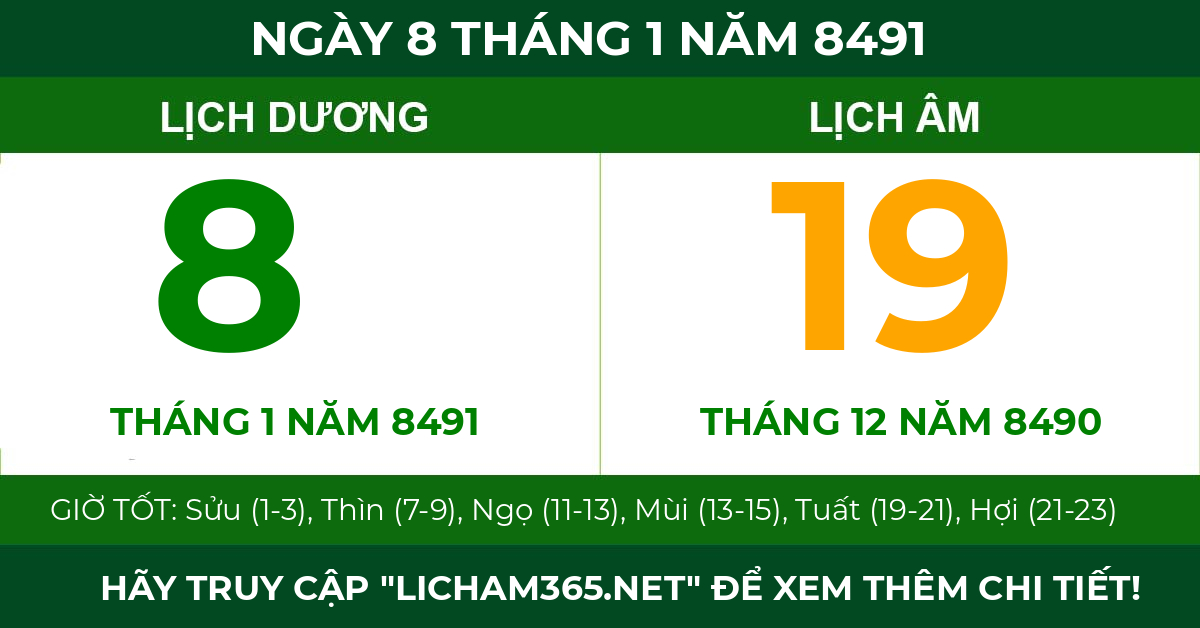 lịch âm ngày 8 tháng 1 năm 8491