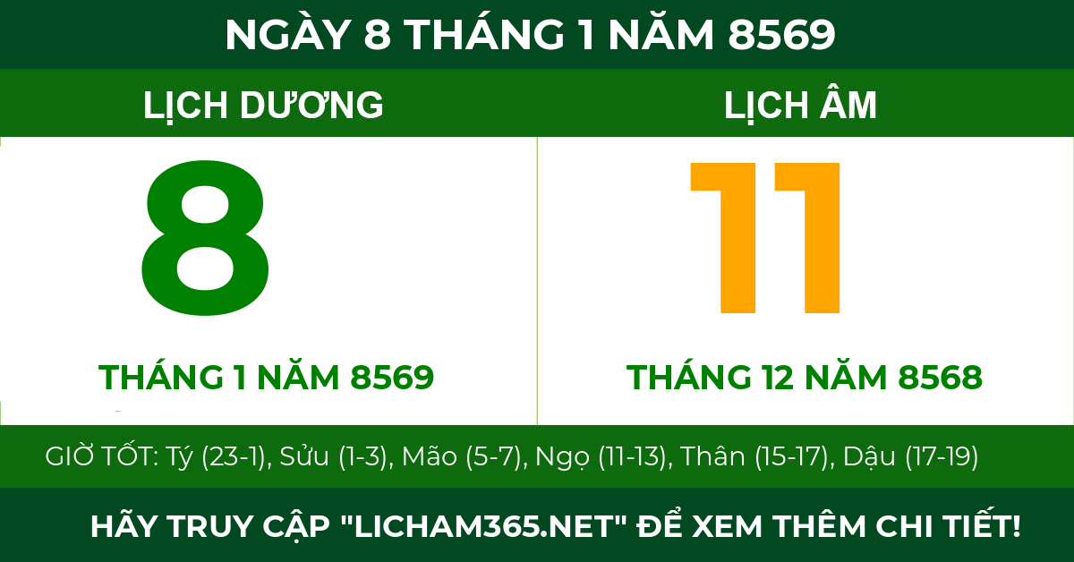 lịch âm ngày 8 tháng 1 năm 8569