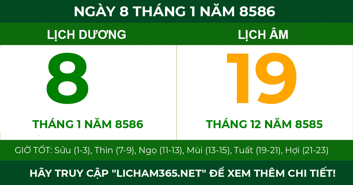 lịch âm ngày 8 tháng 1 năm 8586