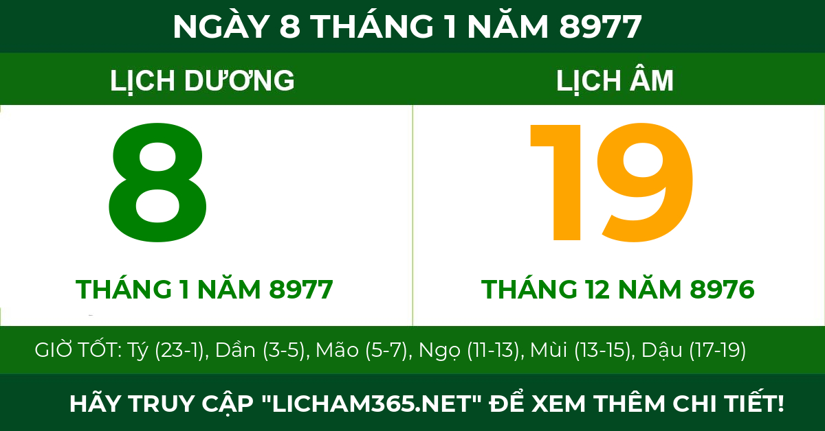 lịch âm ngày 8 tháng 1 năm 8977