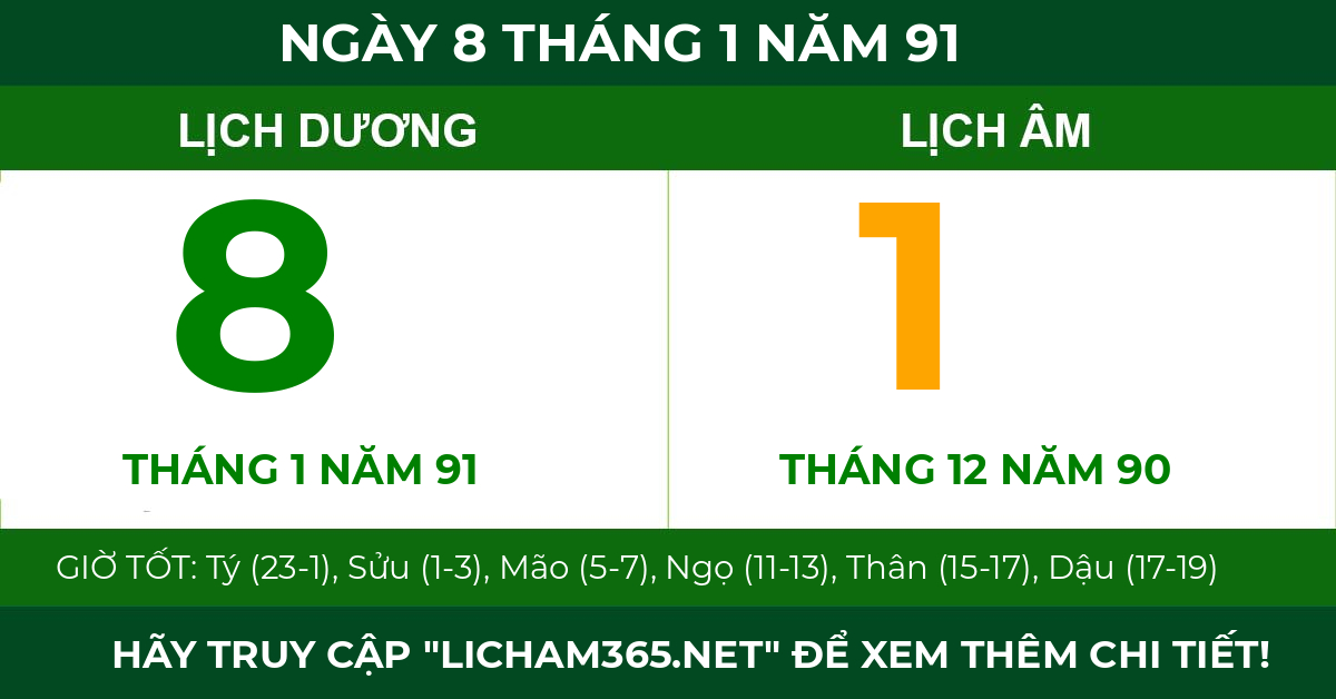 lịch âm ngày 8 tháng 1 năm 91