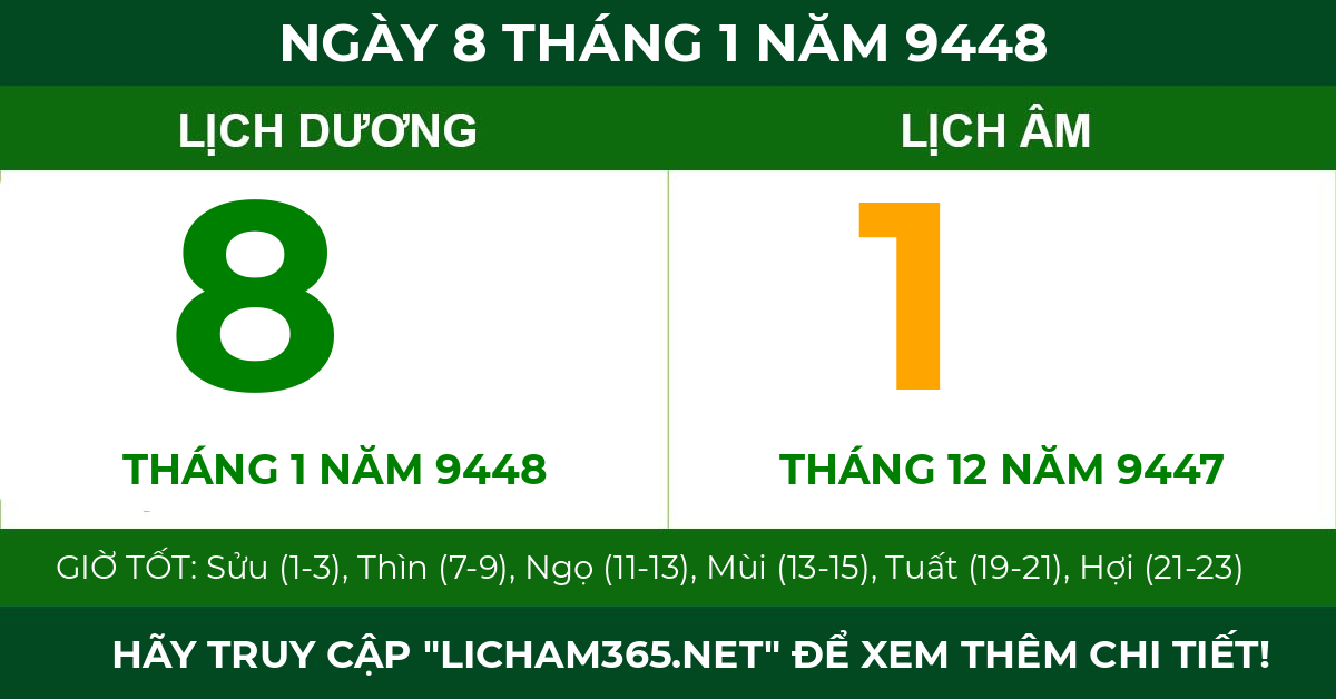 lịch âm ngày 8 tháng 1 năm 9448