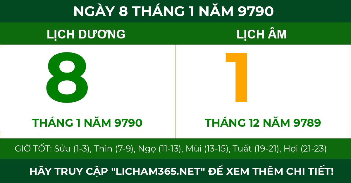 lịch âm ngày 8 tháng 1 năm 9790