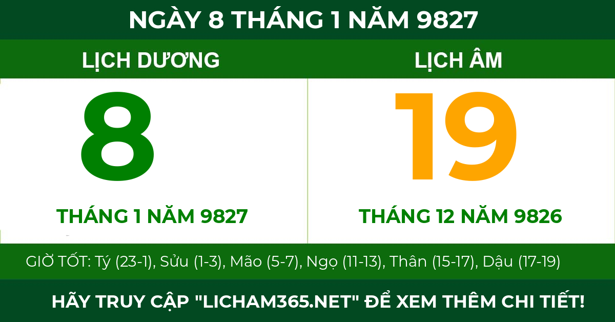lịch âm ngày 8 tháng 1 năm 9827