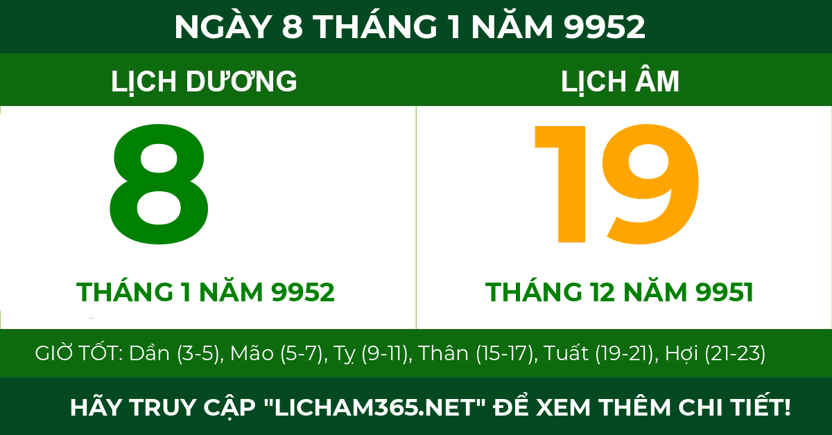 lịch âm ngày 8 tháng 1 năm 9952