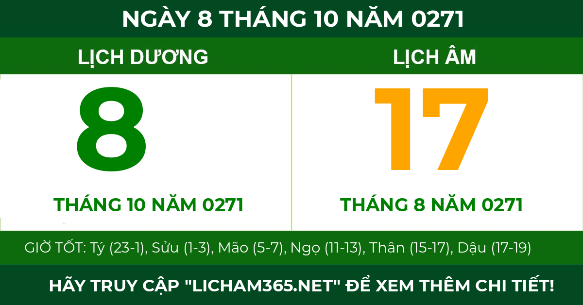 lịch âm ngày 8 tháng 10 năm 0271