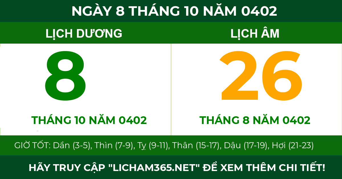 lịch âm ngày 8 tháng 10 năm 0402