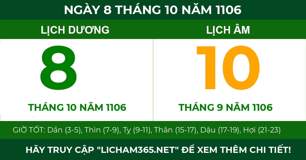 lịch âm ngày 8 tháng 10 năm 1106