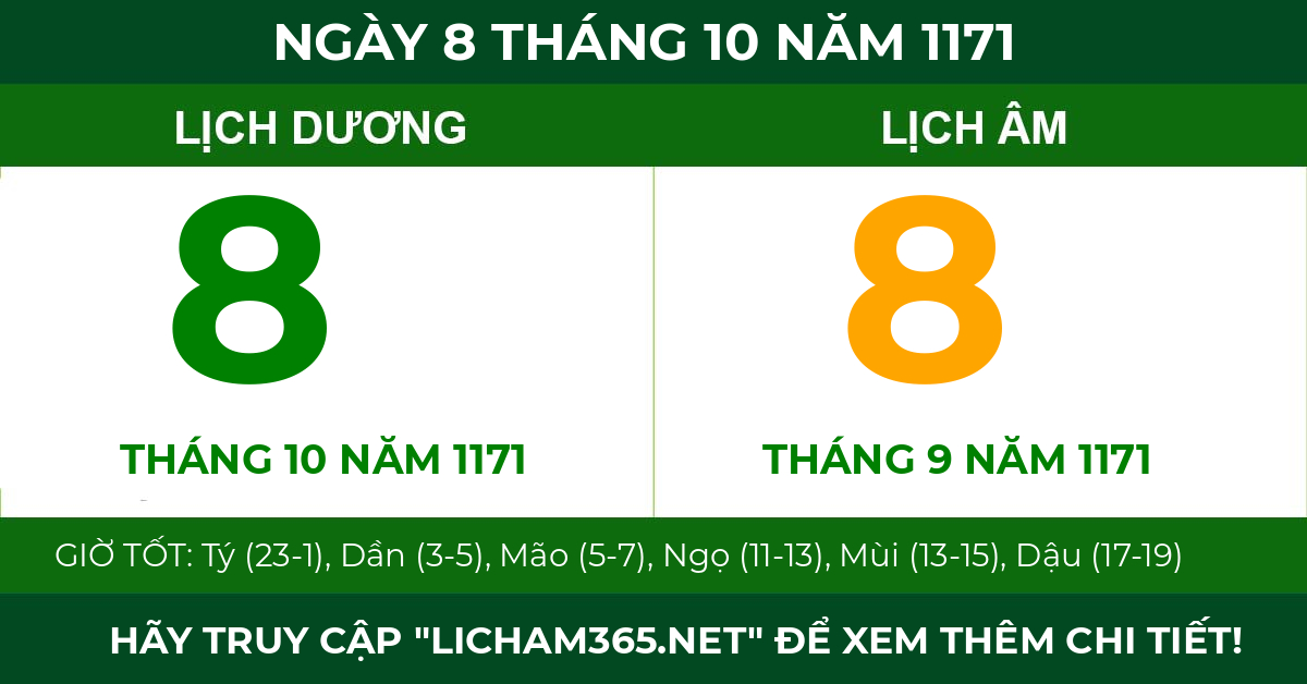 lịch âm ngày 8 tháng 10 năm 1171