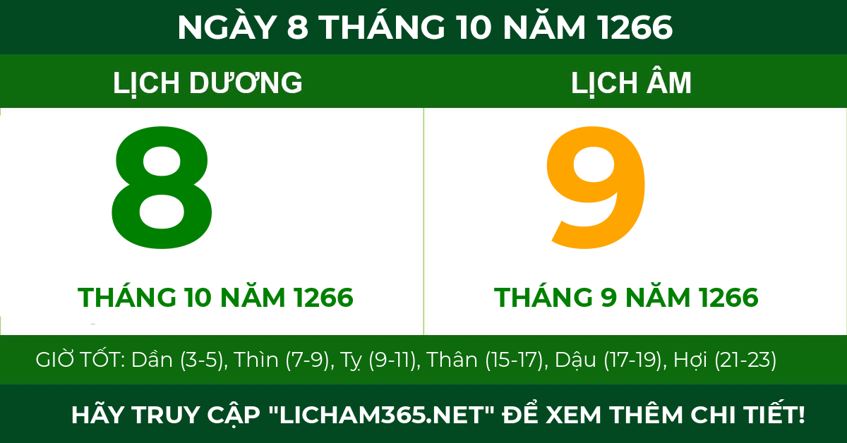 lịch âm ngày 8 tháng 10 năm 1266