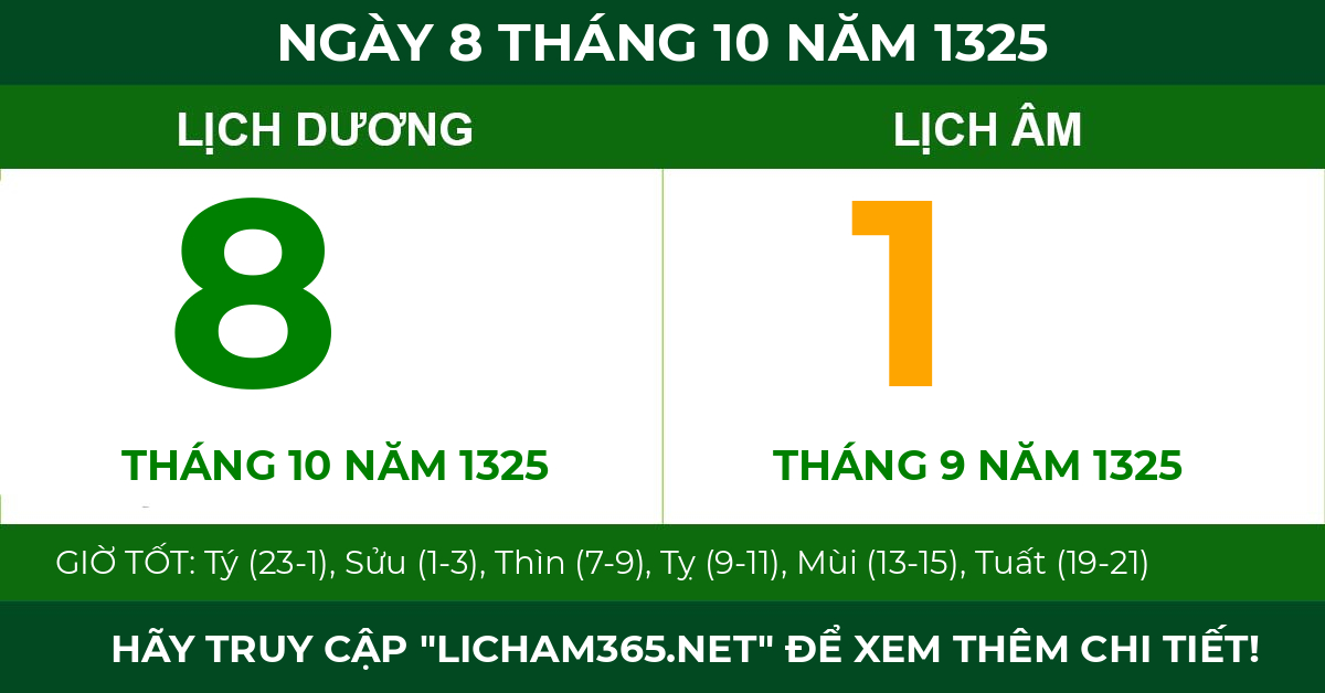 lịch âm ngày 8 tháng 10 năm 1325