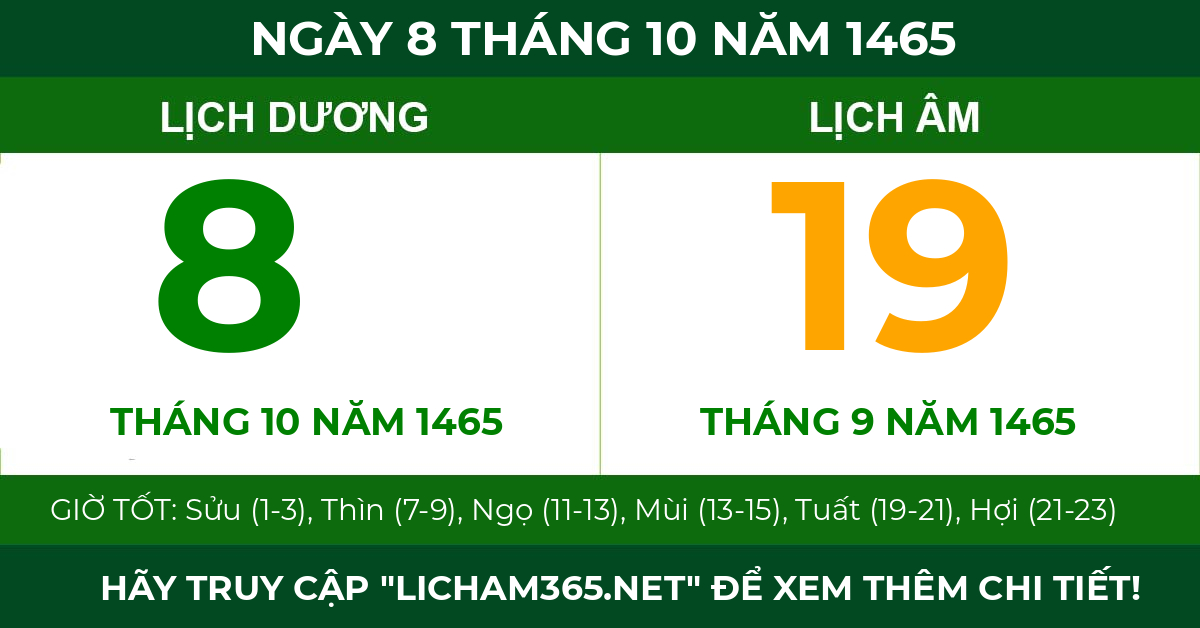lịch âm ngày 8 tháng 10 năm 1465