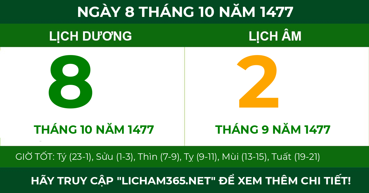 lịch âm ngày 8 tháng 10 năm 1477