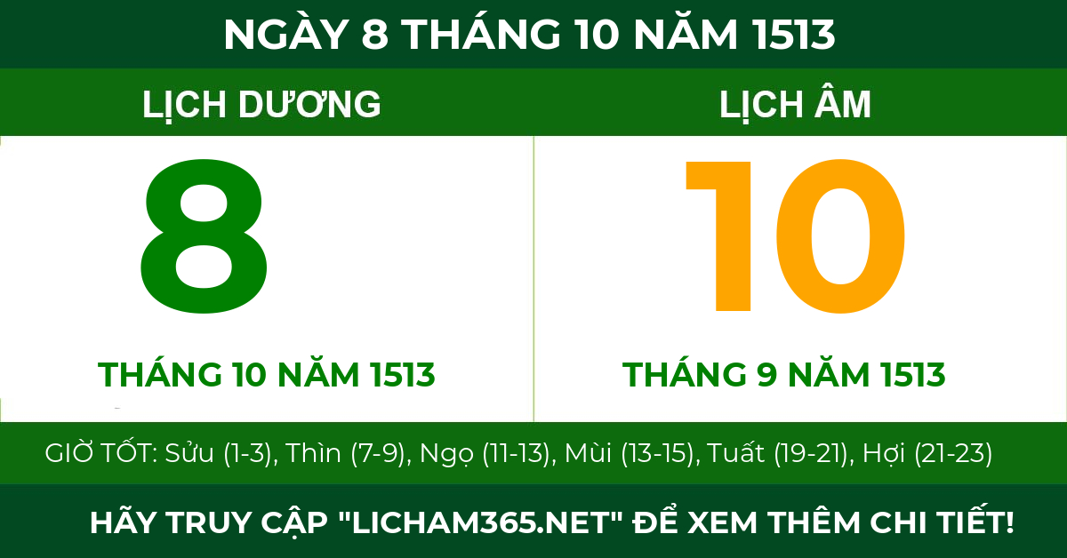 lịch âm ngày 8 tháng 10 năm 1513