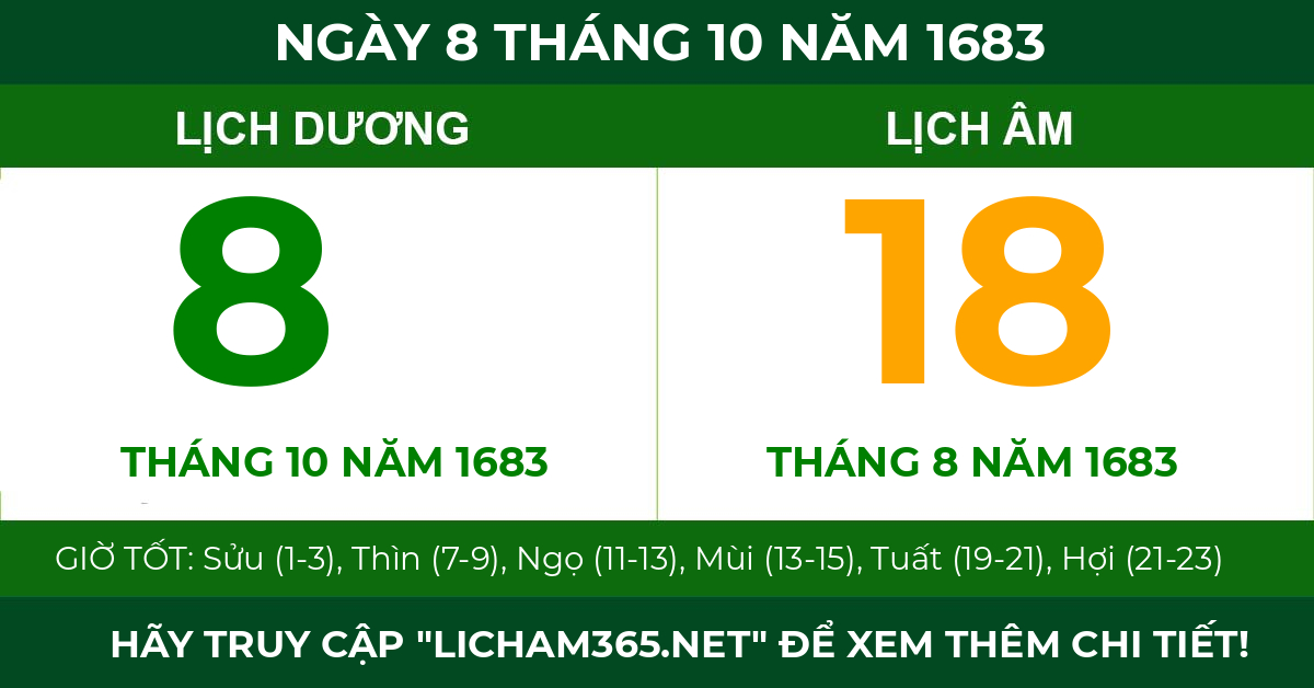 lịch âm ngày 8 tháng 10 năm 1683