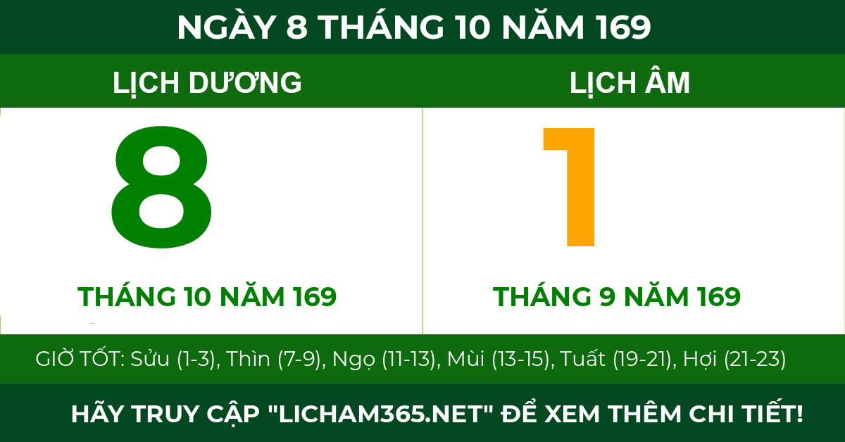 lịch âm ngày 8 tháng 10 năm 169