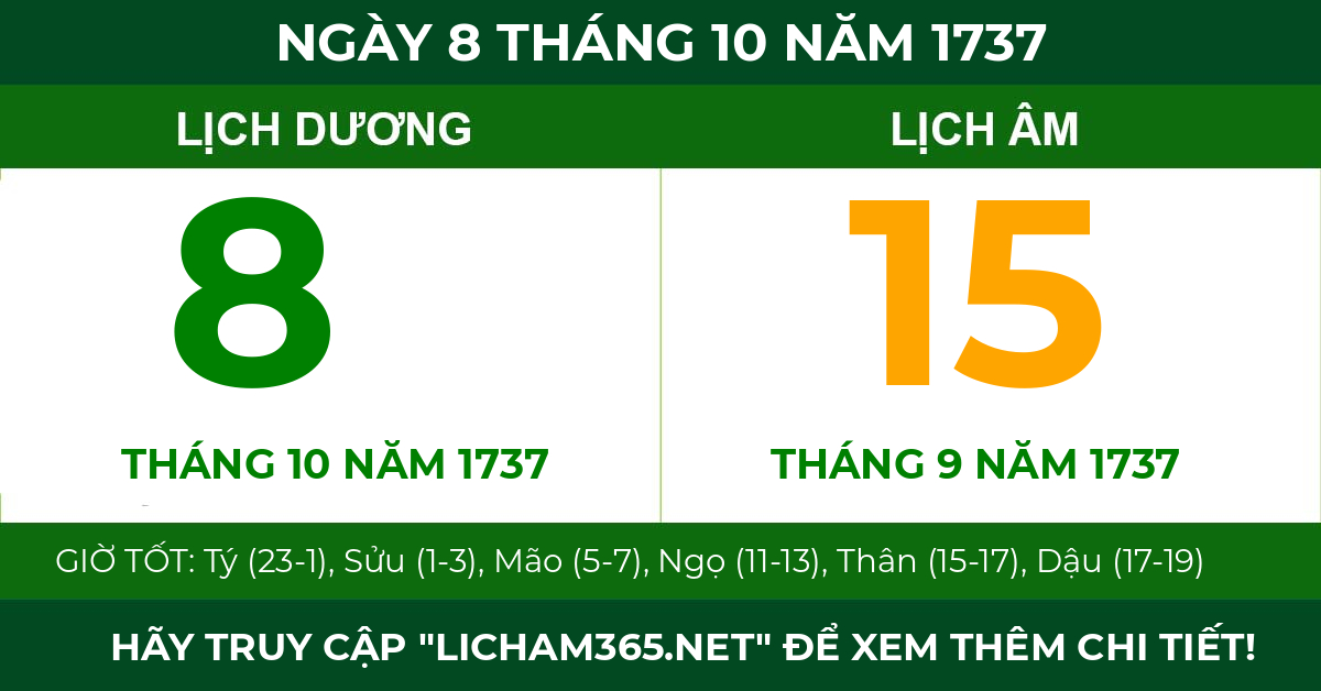 lịch âm ngày 8 tháng 10 năm 1737
