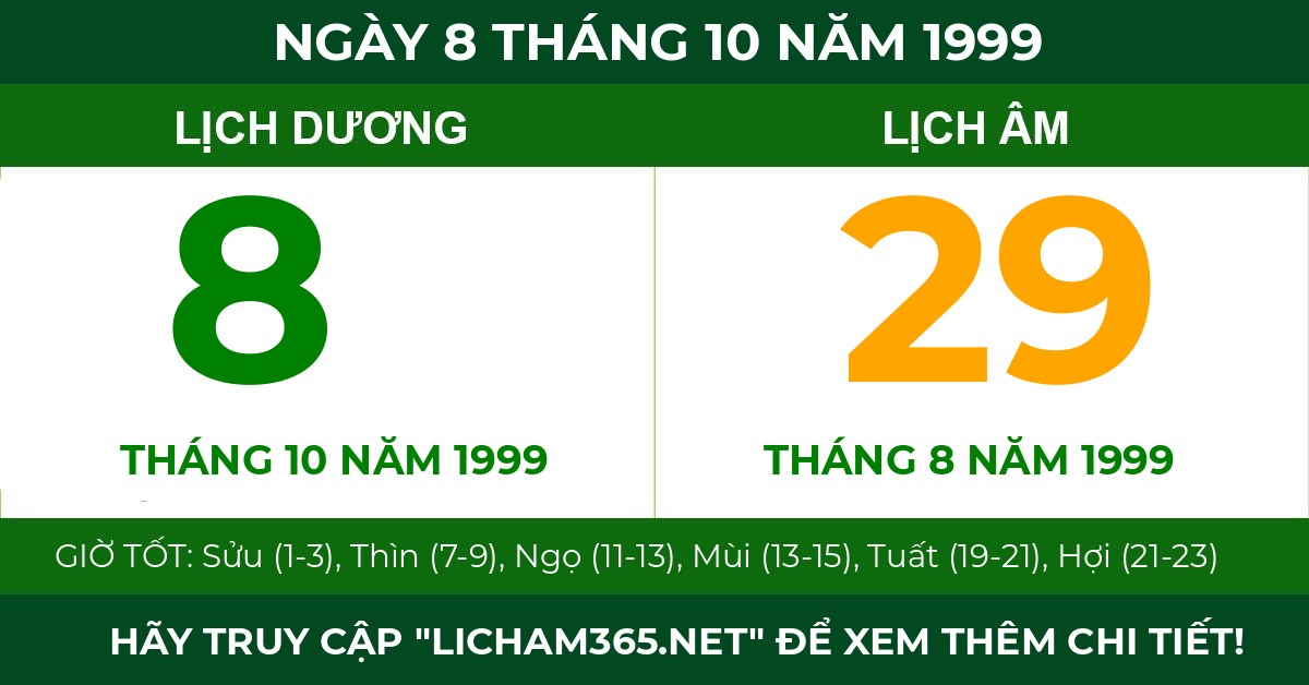 lịch âm ngày 8 tháng 10 năm 1999