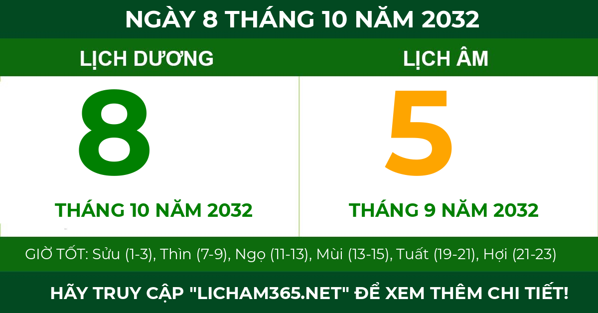 lịch âm ngày 8 tháng 10 năm 2032