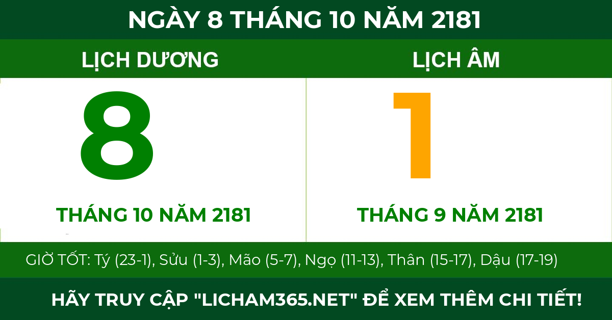 lịch âm ngày 8 tháng 10 năm 2181