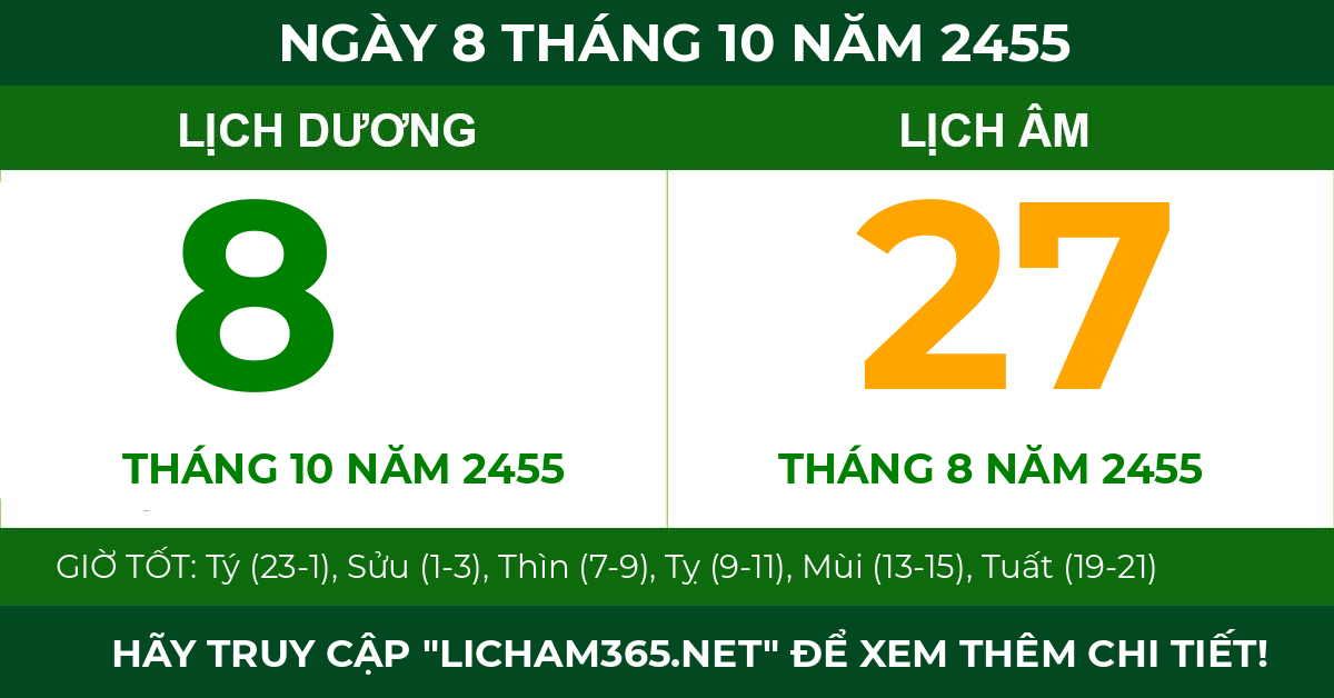 lịch âm ngày 8 tháng 10 năm 2455