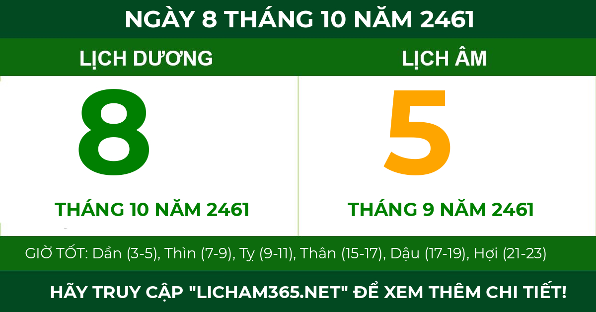 lịch âm ngày 8 tháng 10 năm 2461