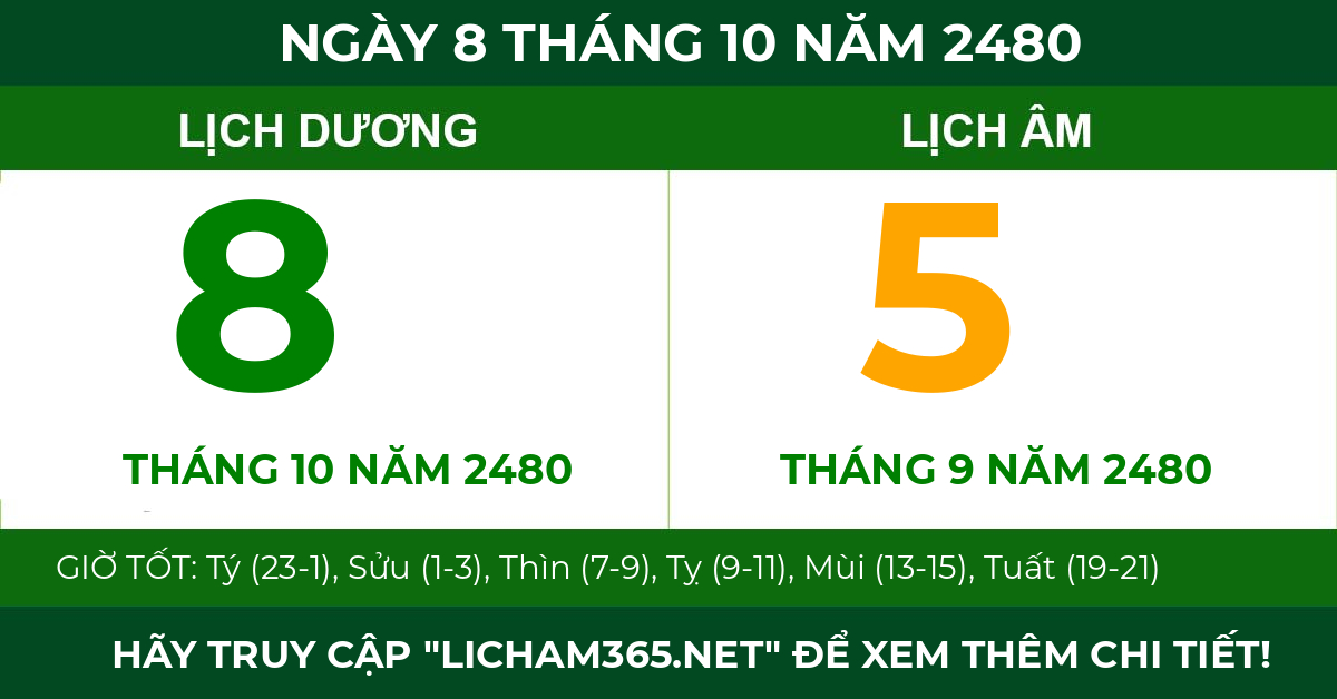 lịch âm ngày 8 tháng 10 năm 2480
