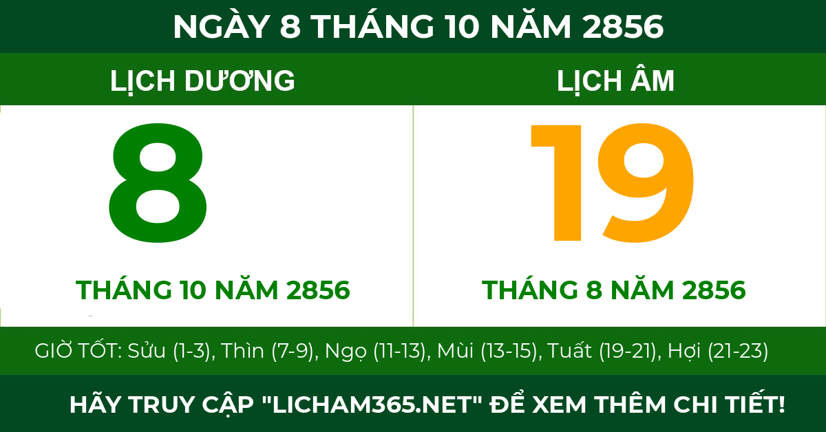 lịch âm ngày 8 tháng 10 năm 2856