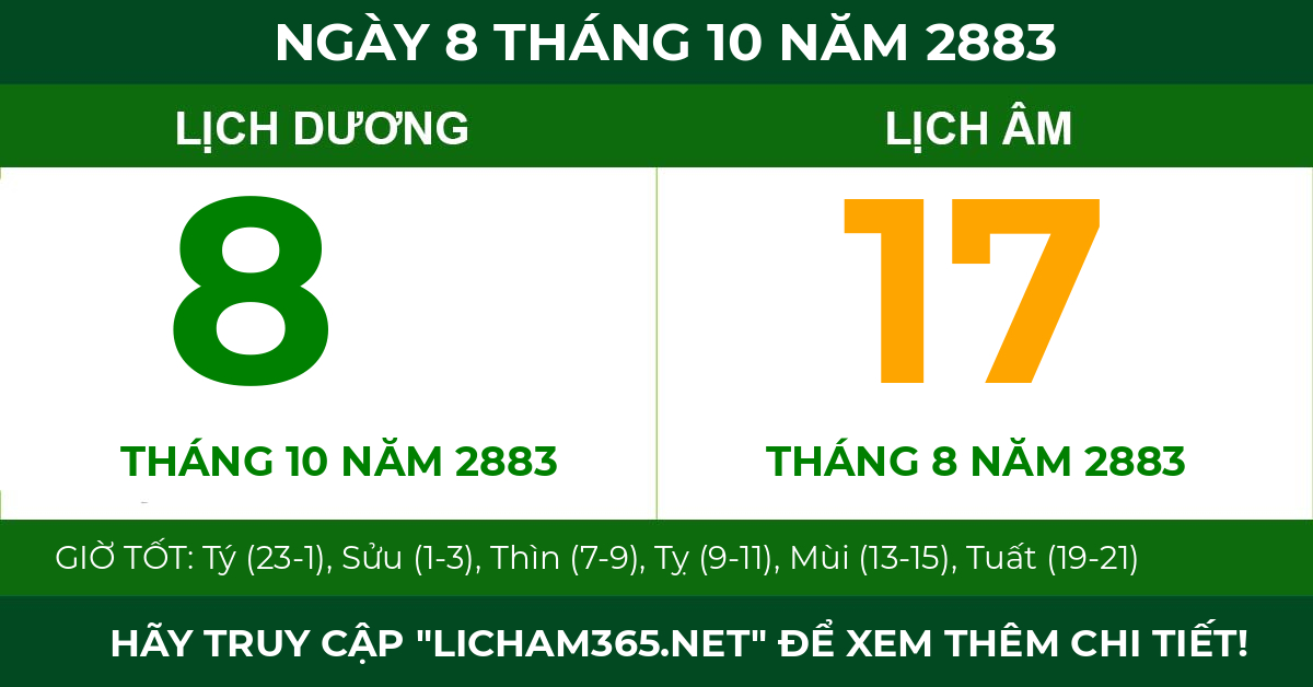 lịch âm ngày 8 tháng 10 năm 2883