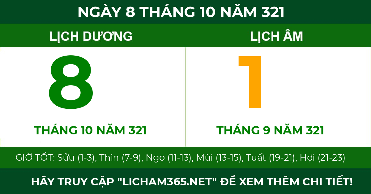 lịch âm ngày 8 tháng 10 năm 321