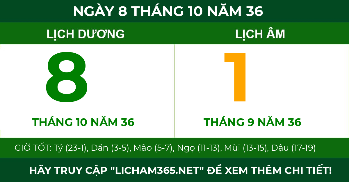 lịch âm ngày 8 tháng 10 năm 36