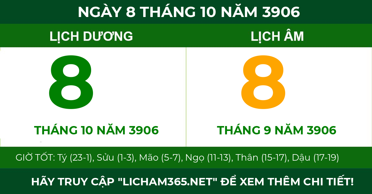 lịch âm ngày 8 tháng 10 năm 3906