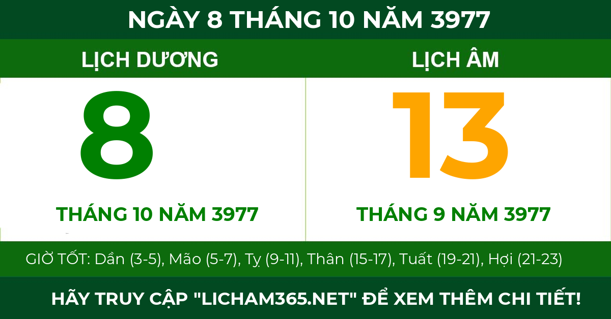 lịch âm ngày 8 tháng 10 năm 3977