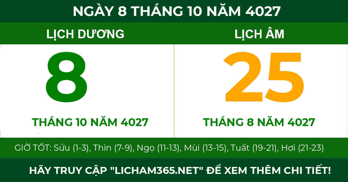 lịch âm ngày 8 tháng 10 năm 4027