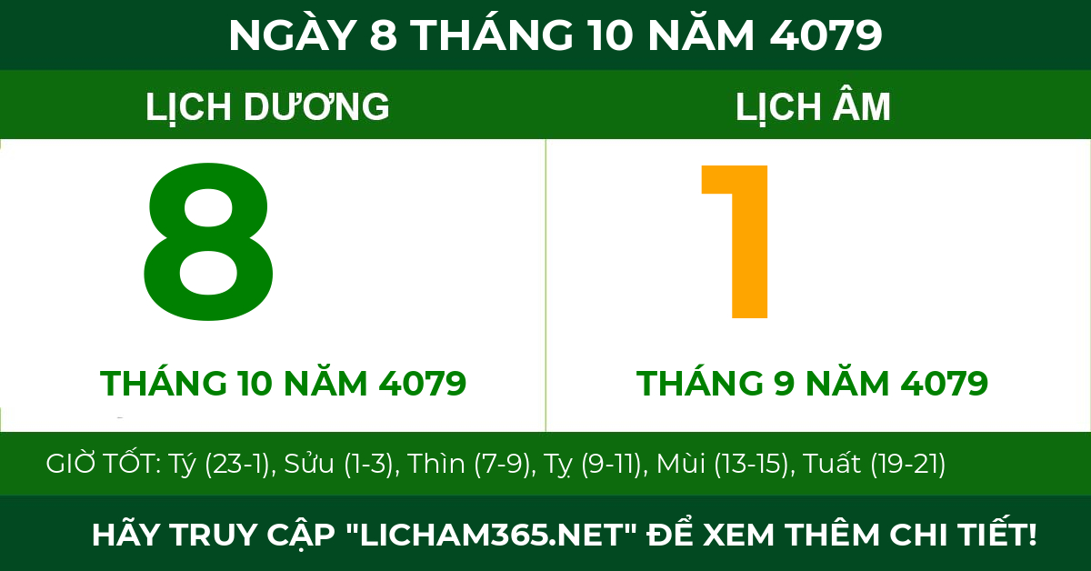lịch âm ngày 8 tháng 10 năm 4079