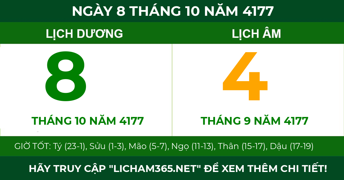 lịch âm ngày 8 tháng 10 năm 4177