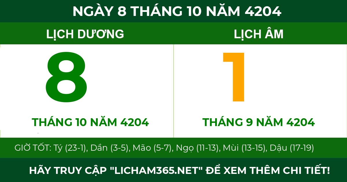 lịch âm ngày 8 tháng 10 năm 4204