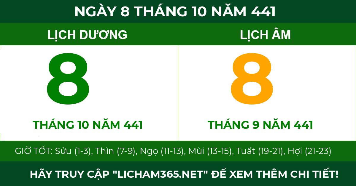 lịch âm ngày 8 tháng 10 năm 441