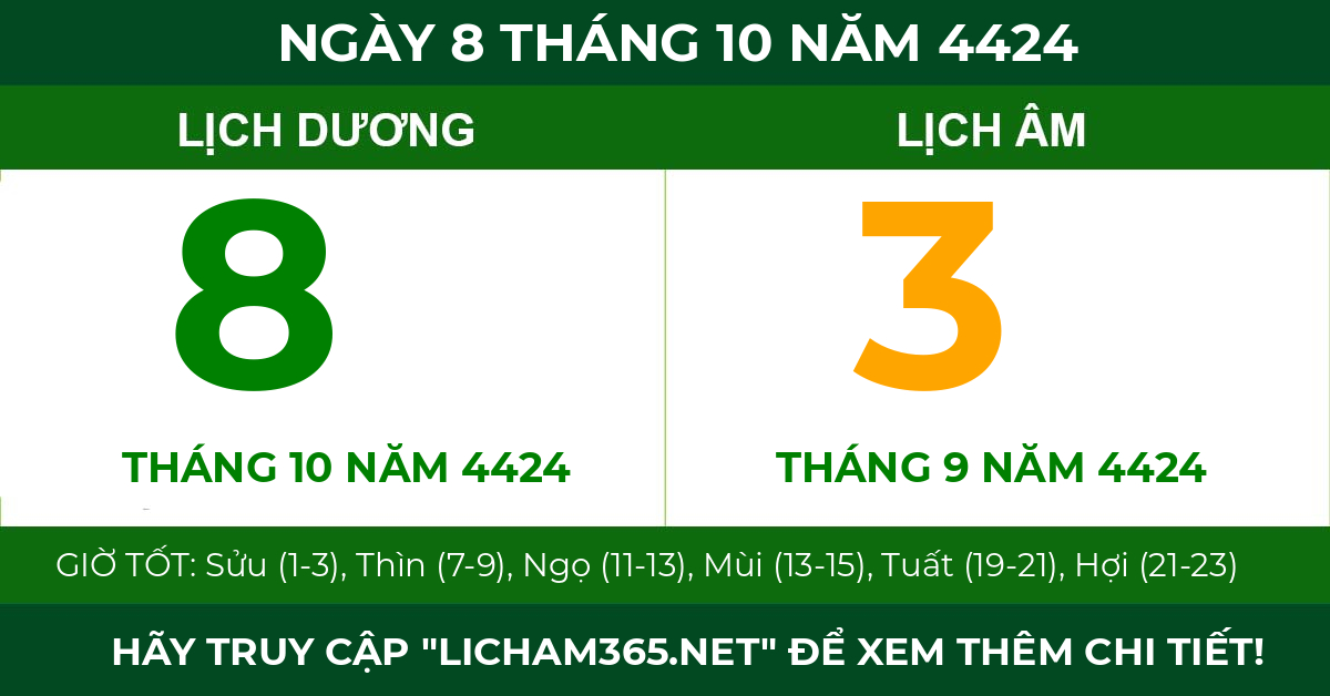 lịch âm ngày 8 tháng 10 năm 4424