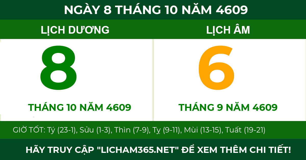lịch âm ngày 8 tháng 10 năm 4609