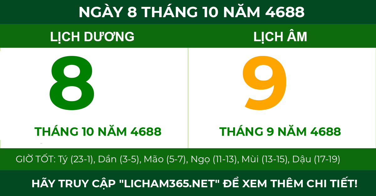 lịch âm ngày 8 tháng 10 năm 4688
