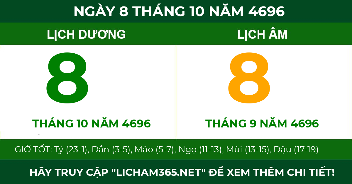 lịch âm ngày 8 tháng 10 năm 4696
