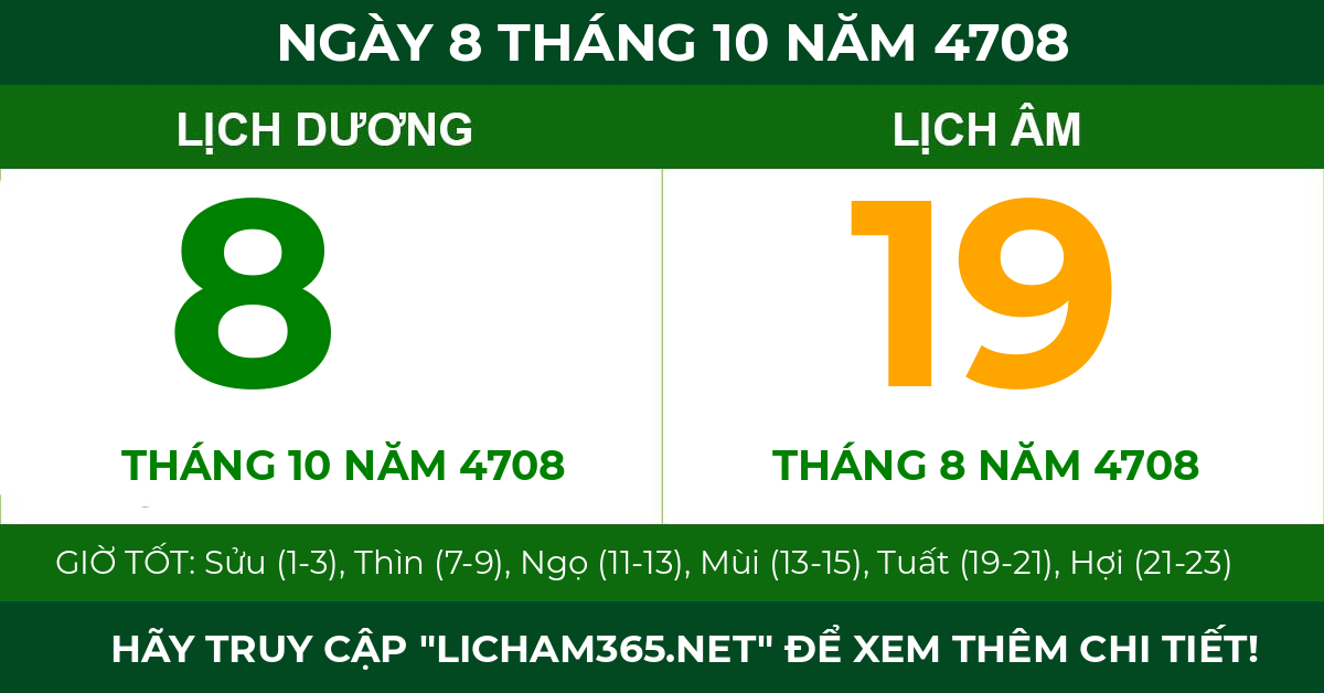 lịch âm ngày 8 tháng 10 năm 4708