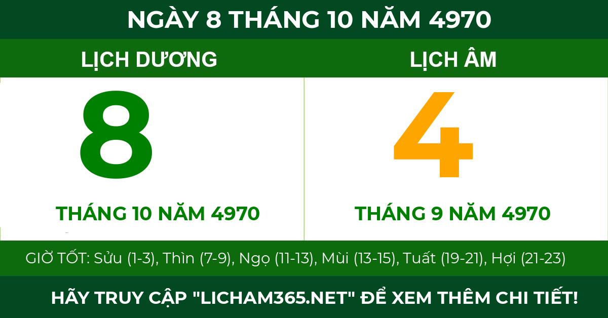 lịch âm ngày 8 tháng 10 năm 4970