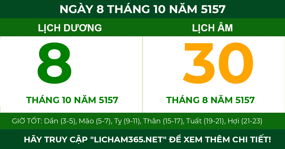 lịch âm ngày 8 tháng 10 năm 5157
