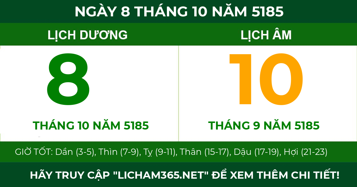 lịch âm ngày 8 tháng 10 năm 5185